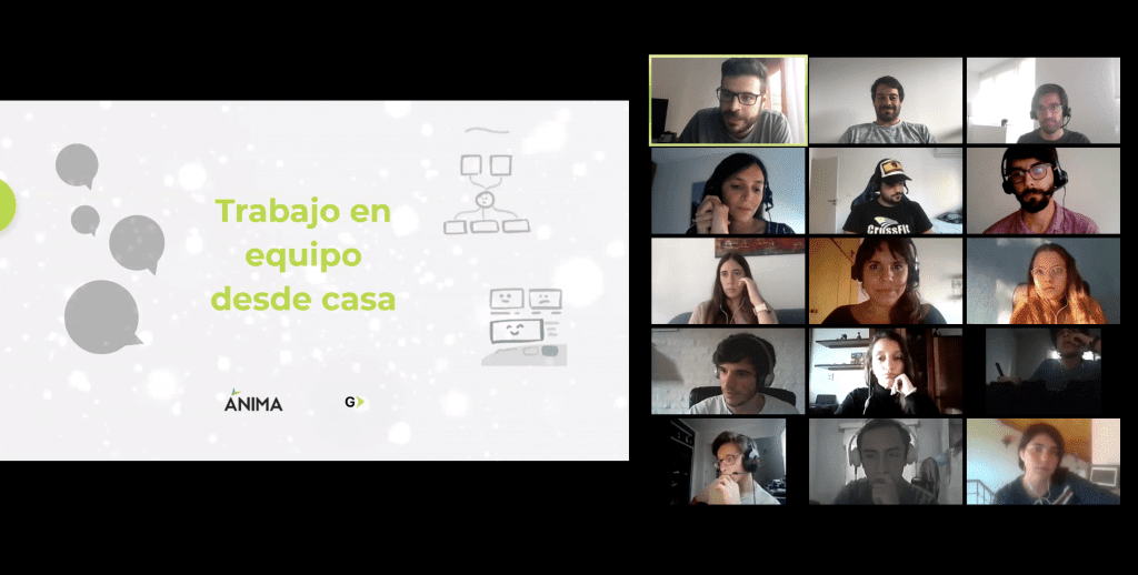 Screenshot of Zoom meeting with an online workshop with students in Uruguay